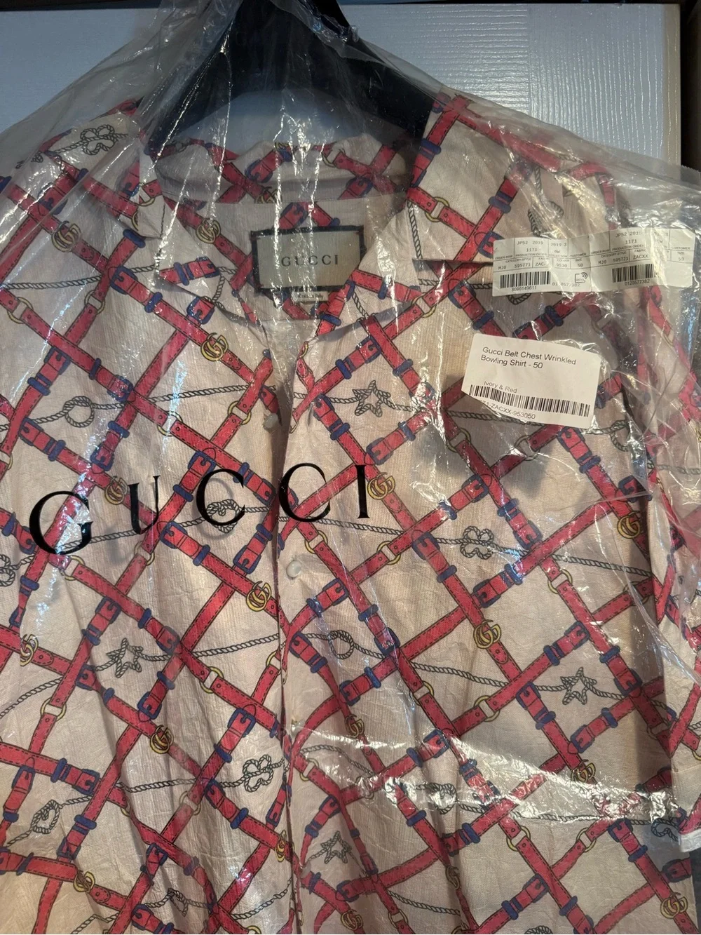Gucci Belt Chest Bowling Shirt Authentic Size 50